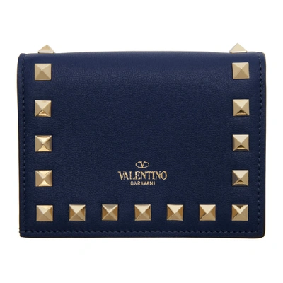 Shop Valentino Blue  Garavani Rockstud French Flat Wallet In 52p Bludelf
