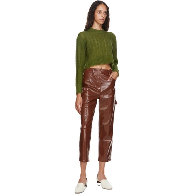 Shop Tibi Burgundy Faux-leather Cropped Carpenter Trousers In Rusty Brown