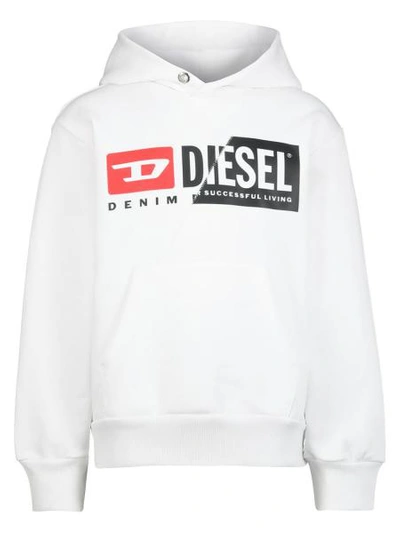 Diesel Kids Logo Print Cotton Sweatshirt Hoodie In White ModeSens
