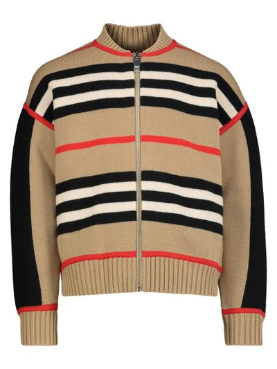 Shop Burberry Kids Cardigan For Boys In Beige