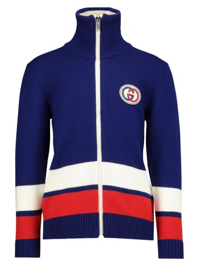 Shop Gucci Kids Cardigan For Boys In Blue