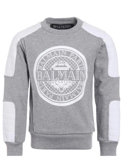 Shop Balmain Kids Pullover For Boys In Grey