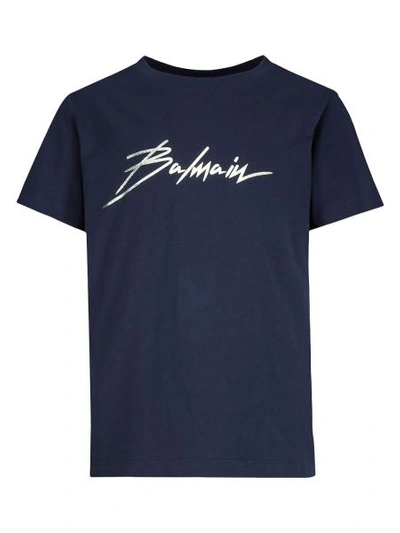 Shop Balmain Kids T-shirt For Boys In Blue