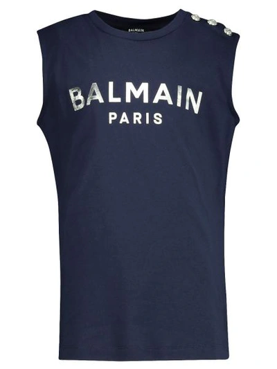 Shop Balmain Kids Top For Girls In Blue