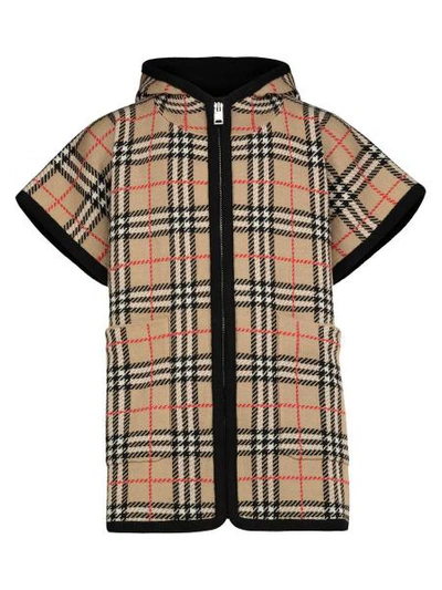 Shop Burberry Kids Poncho For Girls In Beige
