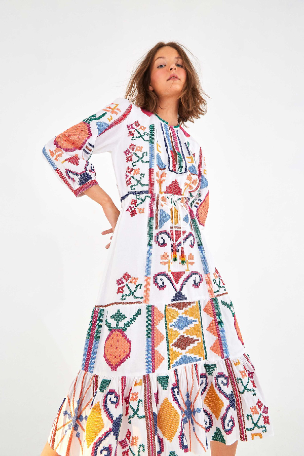 embroidered floral midi dress