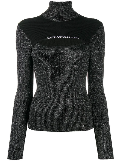Shop Off-white Metallic-thread Ribbed-knit Jumper In Black
