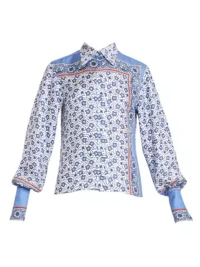 Shop Chloé Bandana Print Silk Shirt In Blue White