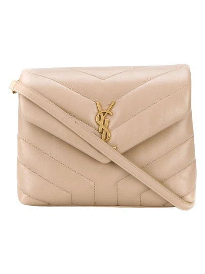 Shop Saint Laurent Quilted Mini Loulou Crossbody Bag In Neutral