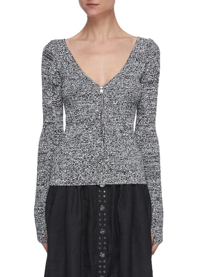 Shop Ganni Melange Zip Up Knit Top In Grey