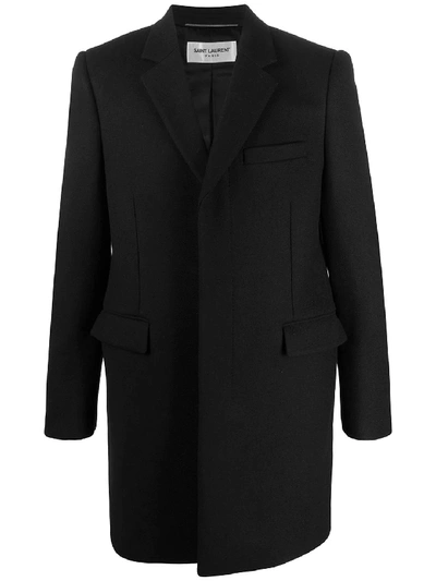 Shop Saint Laurent Wool Chesterfield Coat In Black