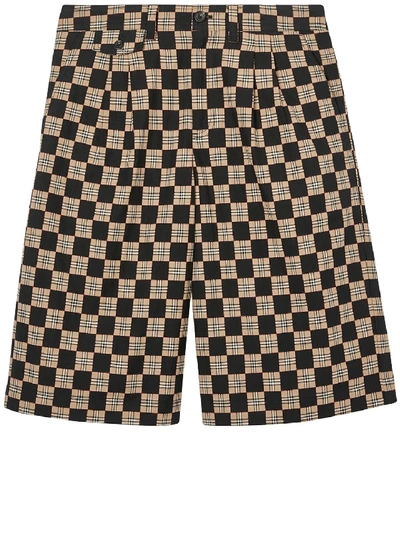 Shop Burberry Checkered Shorts In Black
