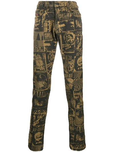 Shop Diesel D-struckt Newspaper Print Jeans In Neutrals