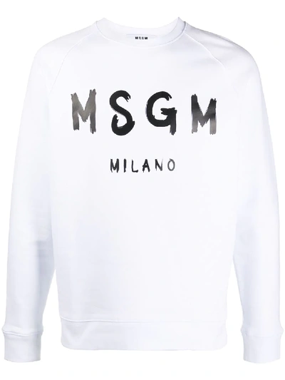 Shop Msgm Printed Logo Sweatshirt In White