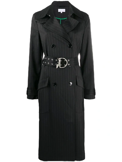 Shop Patrizia Pepe Belted Pinstripe Coat In Black