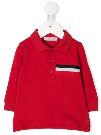 Shop Moncler Stripe Trim Polo Shirt In Red