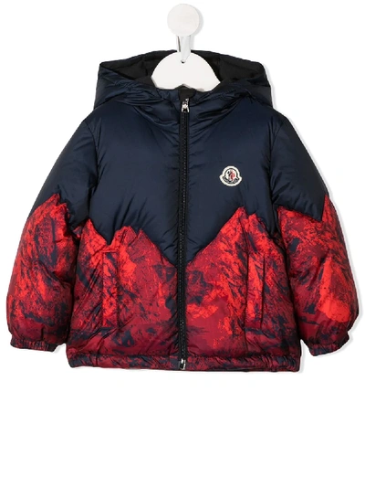 Shop Moncler Mountain-print Puffer Coat In Blue