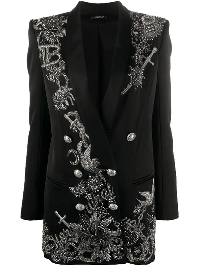 Shop Balmain Sequin Embroidery Blazer Dress In Black