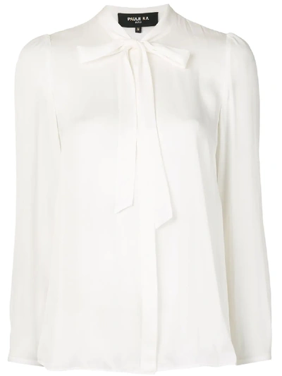 Shop Paule Ka Bow Front Long Sleeve Blouse In White