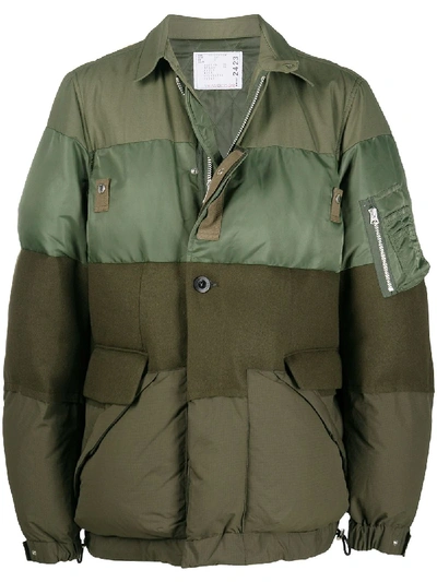 Shop Sacai Long-sleeve Padded Jacket In Green