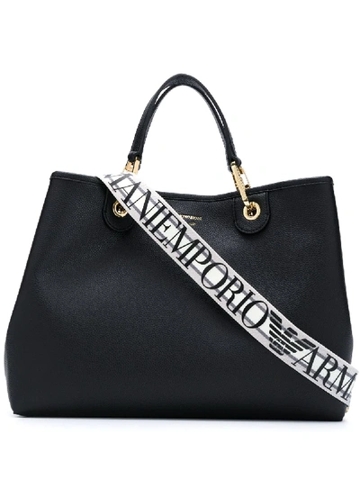 Shop Emporio Armani Logo Strap Tote Bag In Black