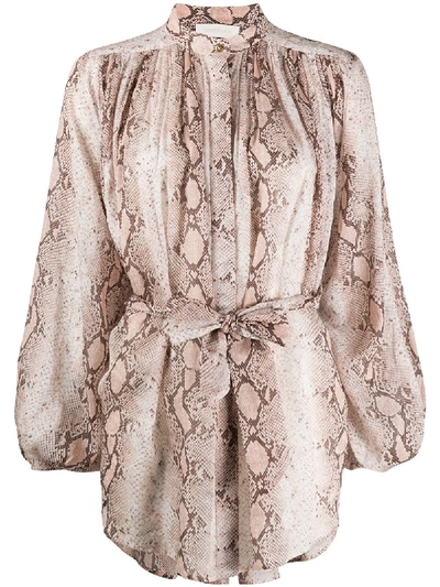 Shop Zimmermann Snakeskin Print Shirt In Brown