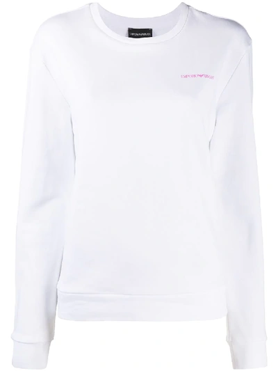 Shop Emporio Armani Long Sleeve Love Print Jumper In White