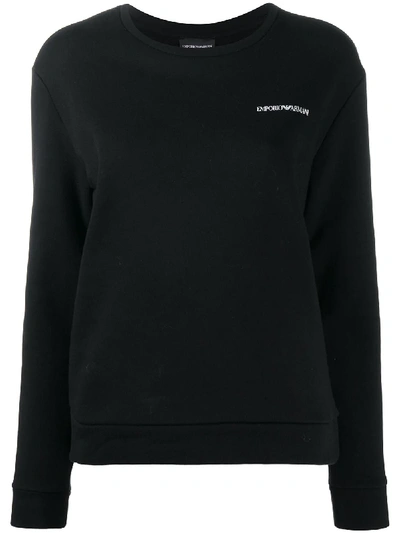 Shop Emporio Armani Long Sleeve Logo Print Jumper In Black