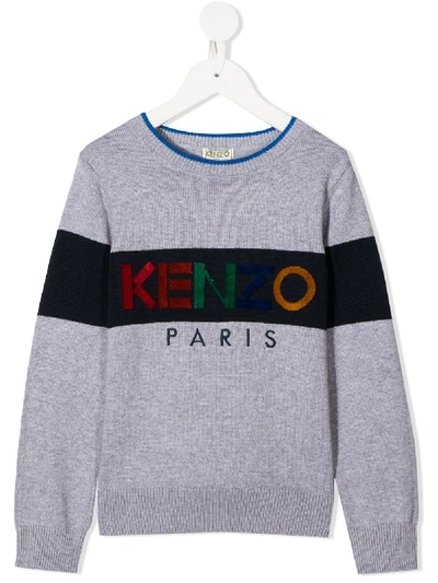 Shop Kenzo Embroidered Logo Jumper In Grey