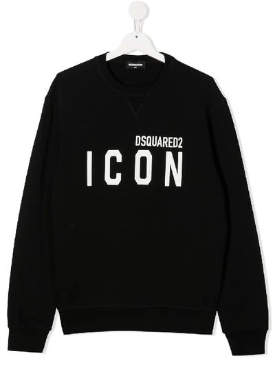 Shop Dsquared2 Teen Icon Logo Cotton Sweatshirt In Black