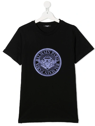 Shop Balmain Teen Crest Logo T-shirt In Black