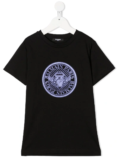 Shop Balmain Crest Logo T-shirt In Black