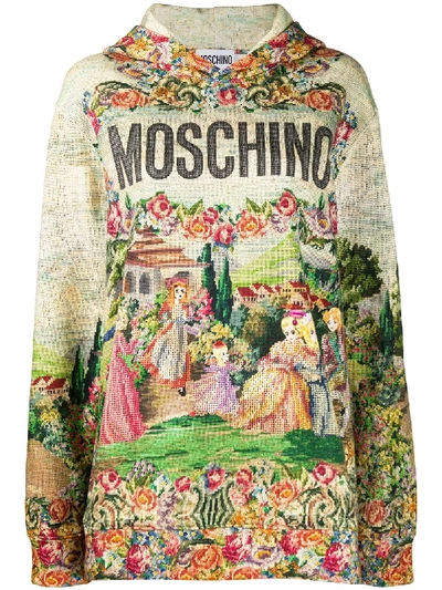 Shop Moschino Tapestry-print Hoodie In Green