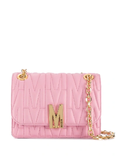 Shop Moschino M Quilted Shoulder Bag In Pink
