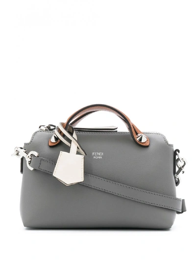 Shop Fendi By The Way Leather Mini Boston Bag In Grey