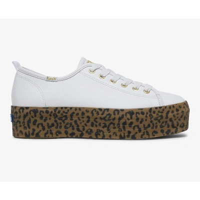 Shop Keds X Wonder Woman Triple Up Leather In White Leopard