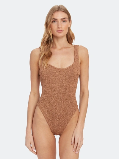 Shop Hunza G Classic Square Neck One-piece Swimsuit In Brown