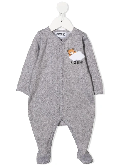 Shop Moschino Teddy Bear Logo Babygrow Set In Grey