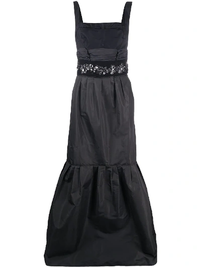 Pre-owned Prada Embroidered Gathered Evening Dress In Black