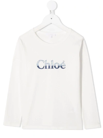 Shop Chloé Long Sleeve Cotton T-short In White