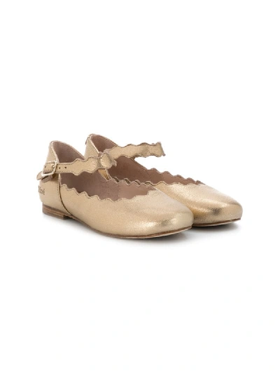 Shop Chloé Scalloped Leather Ballerina Pumps In Gold