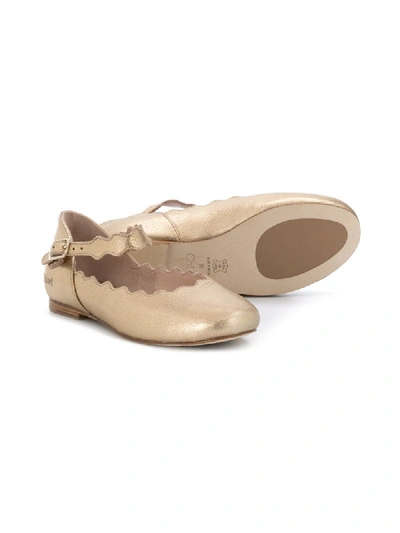 Shop Chloé Scalloped Leather Ballerina Pumps In Gold