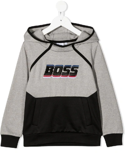 Shop Hugo Boss Teen Logo-print Panelled Hoodie In Grey