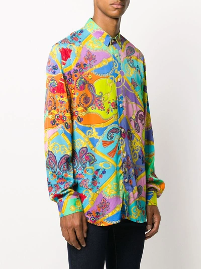 Shop Versace Jeans Couture Printed Long Sleeve Shirt In Metallic