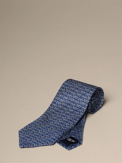 Shop Ferragamo Silk Tie With Gancini Pattern In Blue