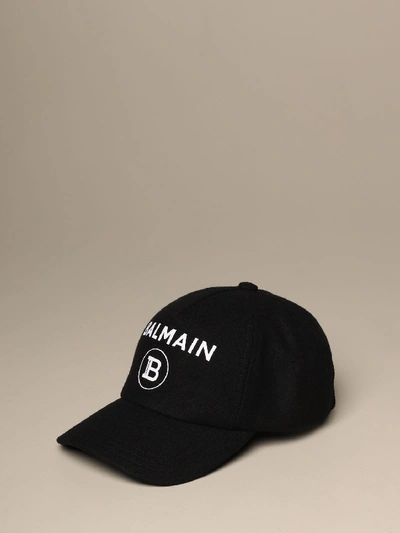 Shop Balmain Wool Baseball Cap In Black