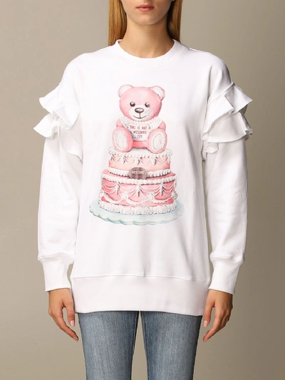 Shop Moschino Couture Sweatshirt With Teddy Cake Print And Rouches In White