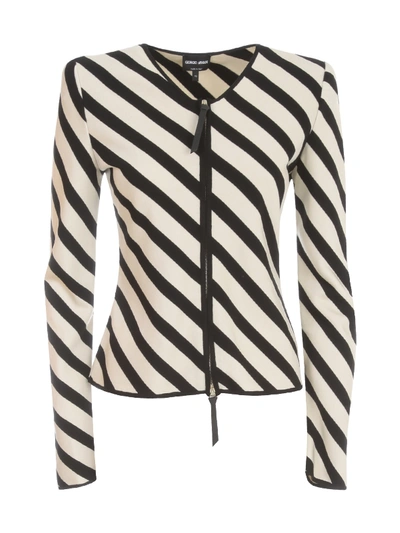 Shop Giorgio Armani Striped Jacket In Beige Black