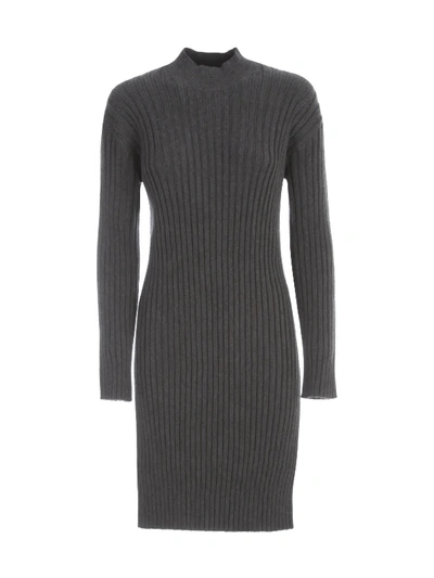 Shop Kenzo Ribbed Short Dress In Grey