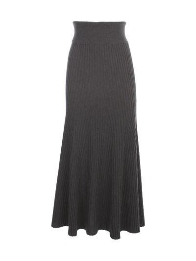 Shop Kenzo Merino Flared And Ribbed Skirt In Grey
